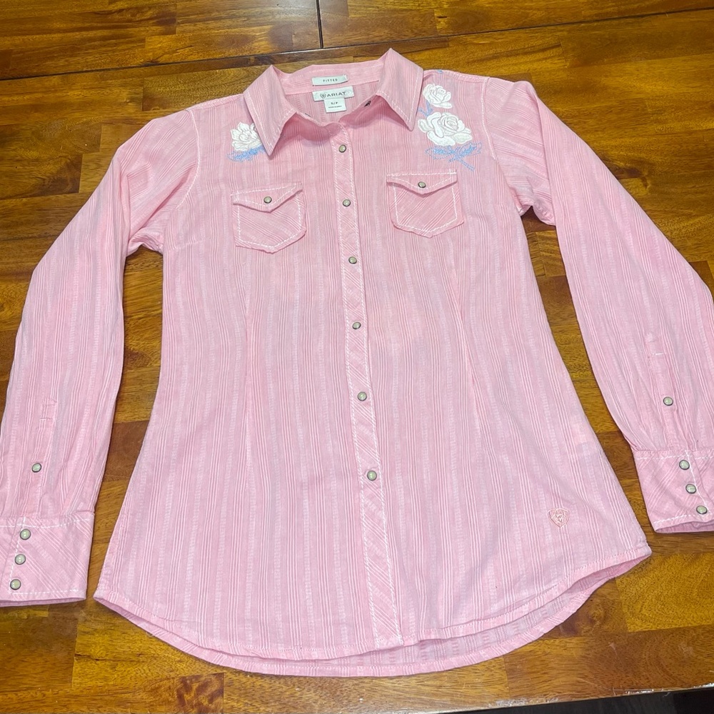 Ariat Pink Button Down Shirt with Embroidered Details
